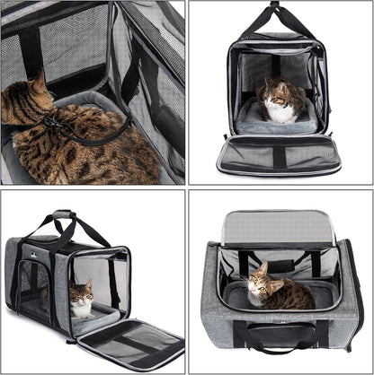 Pet Carrier for Small Cats Dogs, Dog Carrier Travel Bag with Adequate Ventilation, 5 Mesh Windows, 3 Entrance, Locking Safety Zippers, Padded Shoulder and Carrying Strap, Medium