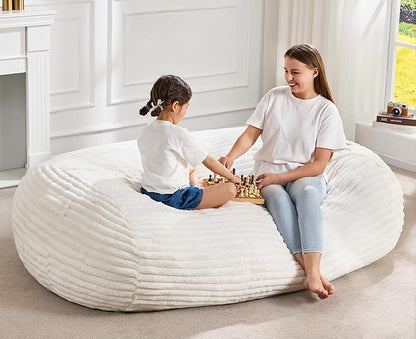 Hobestluk 5FT Bean Bag Chairs Adult Bean Bag with Portable Handle Comfy Large Bean Bag Lounge Chair with Removable Cover for Living Room Bedroom (Stripe White, 5FT)