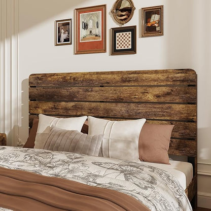 Full Size Wooden Bed Frame with Headboard, Rustic Farmhouse Platform Bedframe with Wood Slat Support, Sturdy and No Noise, Easy Assembly (Brown, Full)