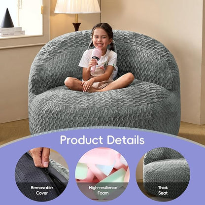 Hobestluk Bean Bag Chair Giant Bean Bag Chairs for Adults Big Bean Bag Chair with Memory Foam Filler Adults Large Beanbag with Faux Fur Cover for Bedroom (Chevron Grey,Large)