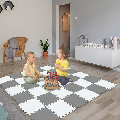 qqpp EVA Rubber 18 Tiles Interlocking Puzzle Foam Floor Mats - Baby Play Mat for Playing | Exercise Mat for Home Workout. White, Gray. QC-ALb18N