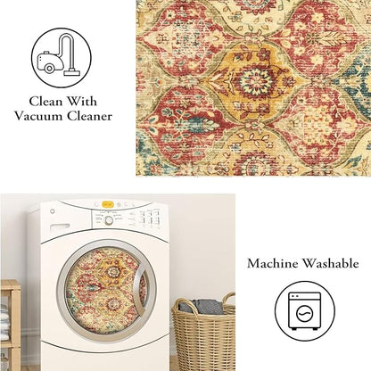 Lahome Moroccan Hallway Rug, 2'5''x8' Kitchen Runner Rugs Non Skid Washable Runners for Hallways, Ultra-Thin Oriental Carpet for Entryway Laundry Room Bedroom Bathroom, Red/Orange