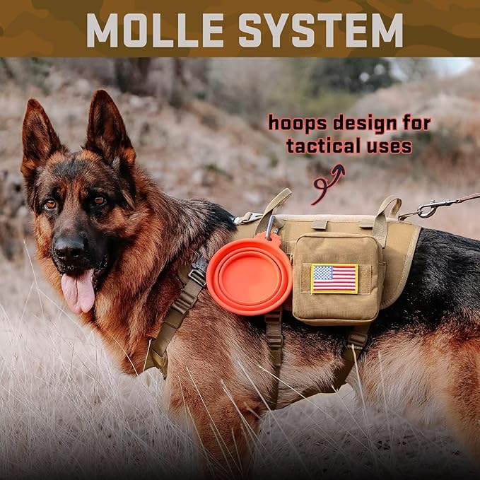 Forestpaw Tactical Dog Harness for Large Dogs,Tactical Dog Collar with Bungee Leash Set,No Pull Military Dog Harness for Walking Training,Adjustable for Medium Large Dogs,Khaki,Chest 27-40"
