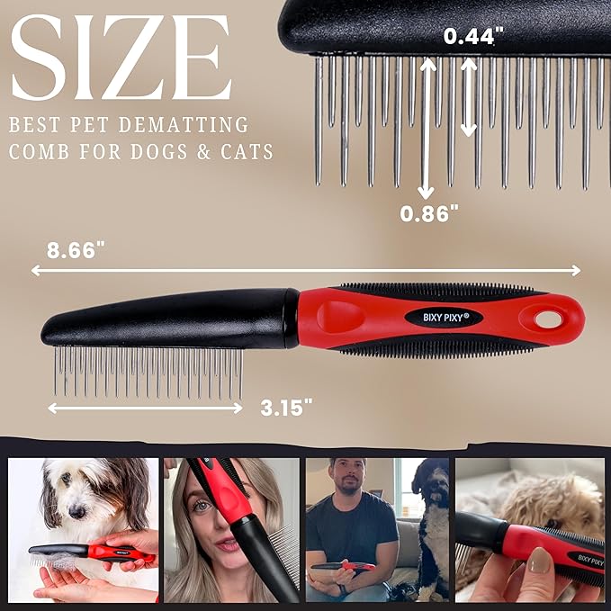 Poodle Comb with Rotating Teeth - 5-in-1 Dog Dematting Tool - Used for Small Size Breeds and Puppies - Cat Comb for Shedding and Deshedding