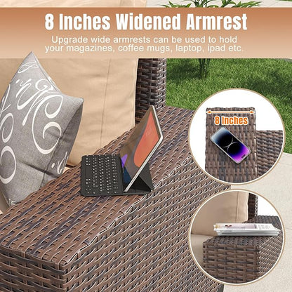 Aoxun 13 Pieces Patio Furniture Set with 44” Fire Pit Table Wicker Rattan Outdoor Sectional Conversation Set with Coffee Table and 4” Thickened Cushions, Beige (Waterproof Cover Included)