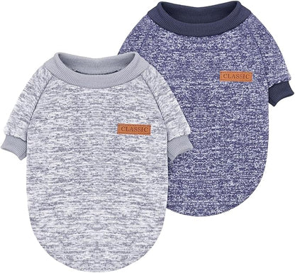 2 Pieces Pet Dog Classic Knitwear Sweater, Fleece Coat for Small,Medium Dogs,Warm Pet Dog Cat Clothes,Soft Puppy Customes for Chihuahua Yorkshire Tzu (Grey Navy,S)