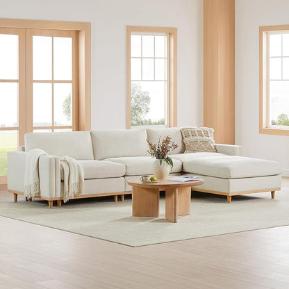 CHITA Super Large Luxury L Shape Convertible Sectional Modular Sofa, Down Filled Modern Sofa with Ottoman, Deep Seat Cloud Couch, 118 inch Width, 4 Seat Couch with Solid Wood Leg, Linen