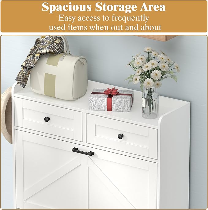 Shoe Cabinet with 3 Flip Drawers & 2 Storage Drawers, Rustic Farmhouse Narrow