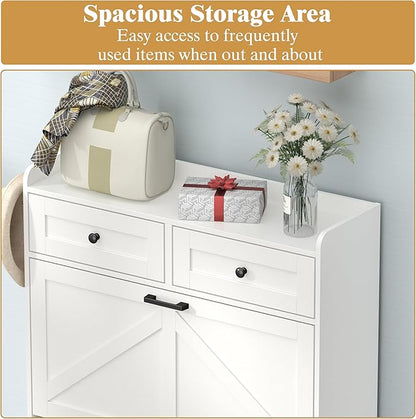 Shoe Cabinet with 3 Flip Drawers & 2 Storage Drawers, Rustic Farmhouse Narrow