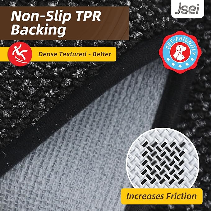 JSEI Dirt Trapper Door Mat 24"x60" Non-Slip Washable Entrance Mat, Dog Doormats, Absorbent & Fade-Resistant Floor Mats, Low Profile Welcome Mats for Entryway, Front Door, and Inside Entrance, Black