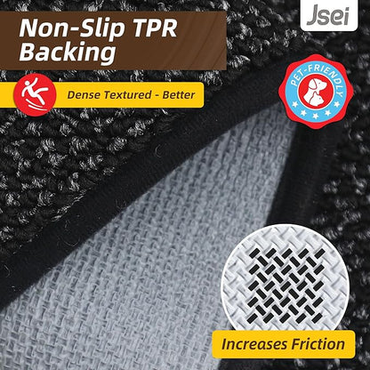 JSEI Dirt Trapper Door Mat 24"x60" Non-Slip Washable Entrance Mat, Dog Doormats, Absorbent & Fade-Resistant Floor Mats, Low Profile Welcome Mats for Entryway, Front Door, and Inside Entrance, Black