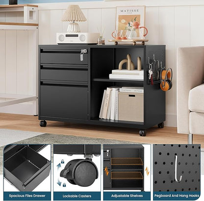 MIIIKO File Cabinet 3 Drawer, Mobile Filing Cabinets