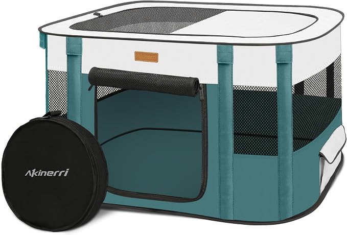 Dog Playpen - Foldable Cat Play Pens for Pubby,Kitten, Rabbit,Portable Pet Tent with Carring Bag for Indoor/Outdoor Travel Camping (Blue-Medium)