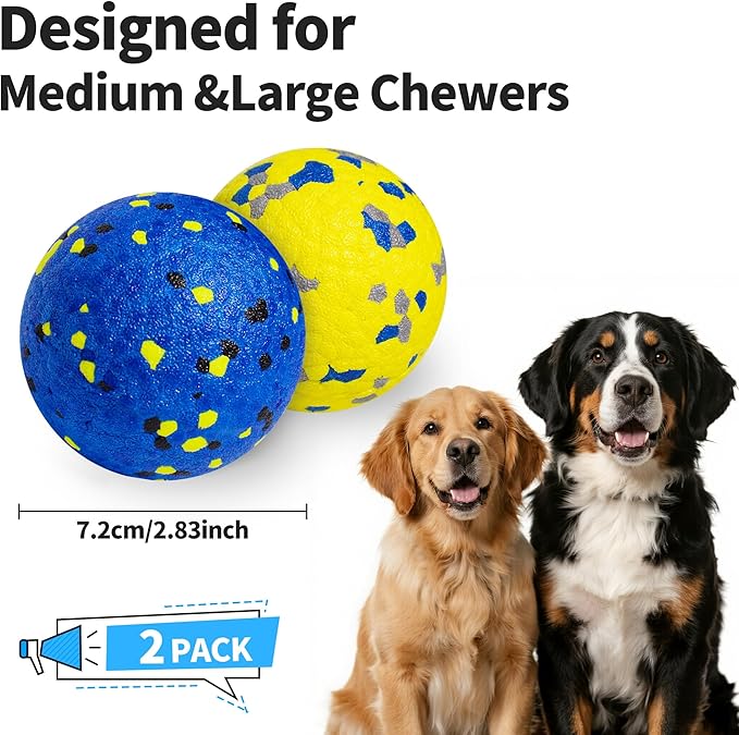 Dog Balls Tennis Ball Toys 2 Pack Dog Toys for Aggressive Chewers Indestructible Durable Teething Chew Bouncy Safe Balls Dogs Floating for Water Toy Fetch Pet Ball for Large Medium Dogs(Blue+Yellow)