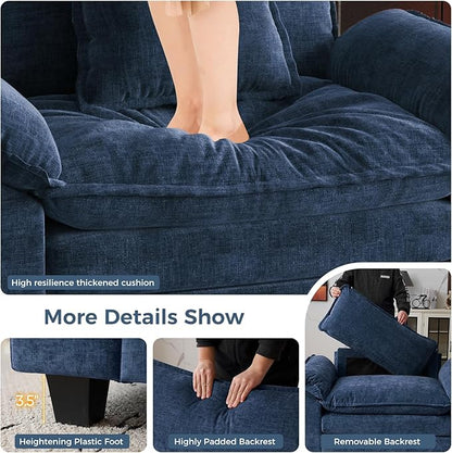 HUSFU Oversized Accent Chair with Ottoman, Chenille Cloud Couch Chair with Deep Seat and Extra Wide Armrests, Comfy Reading Armchair for Bedroom, Living Room, Set of 2, Blue