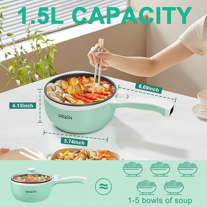 Dezin Hot Pot Electric with Steamer Upgraded, Non-Stick Sauté Pan, Rapid