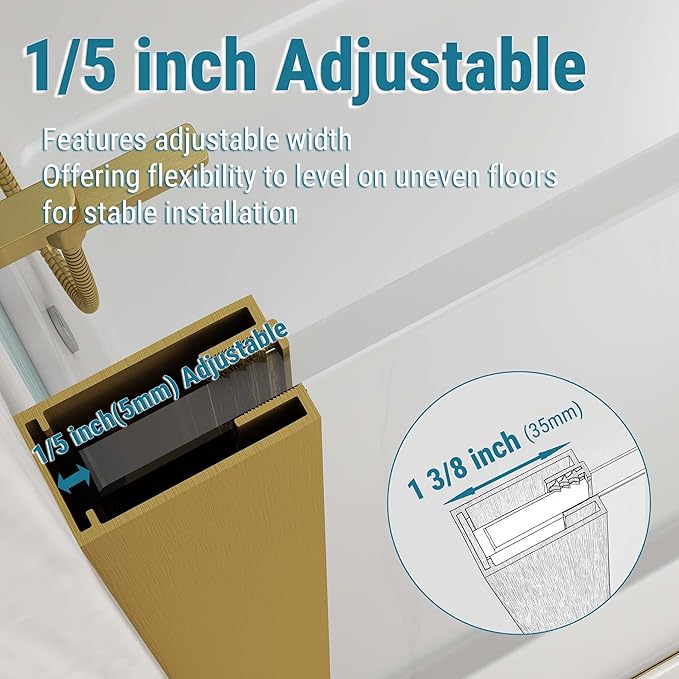 Sunrosa 32"×76" Shower Glass Panel, 8mm Thick Shower Screen, Brushed Gold