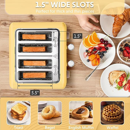 BUYDEEM DT640 Retro 4 Slice Toaster, 7 Shade Settings, Extra Wide 1.5'' Slots