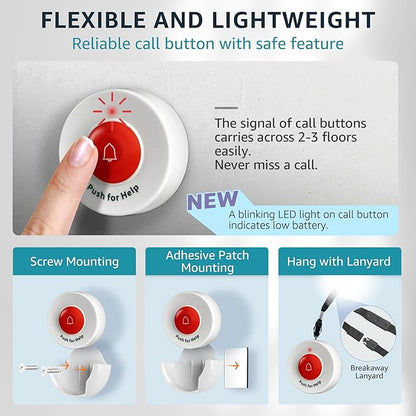 2 Caregiver Pagers with 1 Call Button SOS Alert System