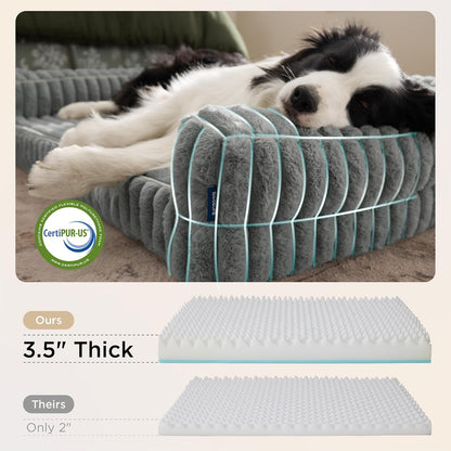 Bedsure Orthopedic Dog Beds for Extra Large Dogs, Waterproof Memory Foam XL Pet Bed with Sides, Non-Slip and Egg-Crate Foam Big Dog Couch Sofa with Washable Removable Corduroy Cover, Grey