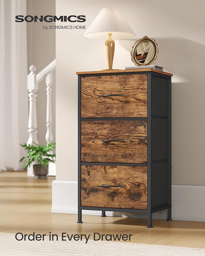 SONGMICS Dresser for Bedroom, Chest of Drawers, 3 Non-Woven Fabric Drawers