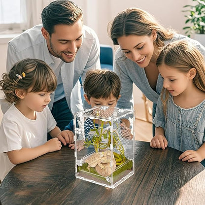 Acrylic Reptile Terrarium Easy Assembly, 360° Clear & Keep Pet Secure Design for Jumping Spiders, Tarantulas, Geckos Scratch-Resistant Large Ventilated Habitat Terrarium for Arachnids 11.8*7.9*7.9in