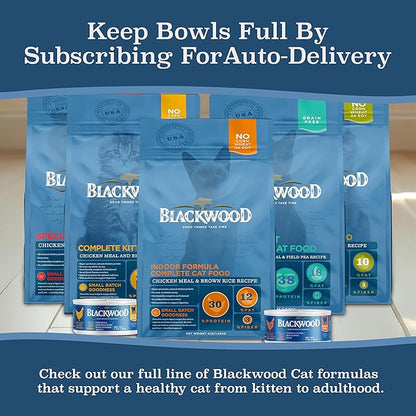 Blackwood Dry Cat Food, Indoor Formula, Chicken Meal & Brown Rice Recipe, 13.2 Pound Bag, High Protein, Slow Cooked