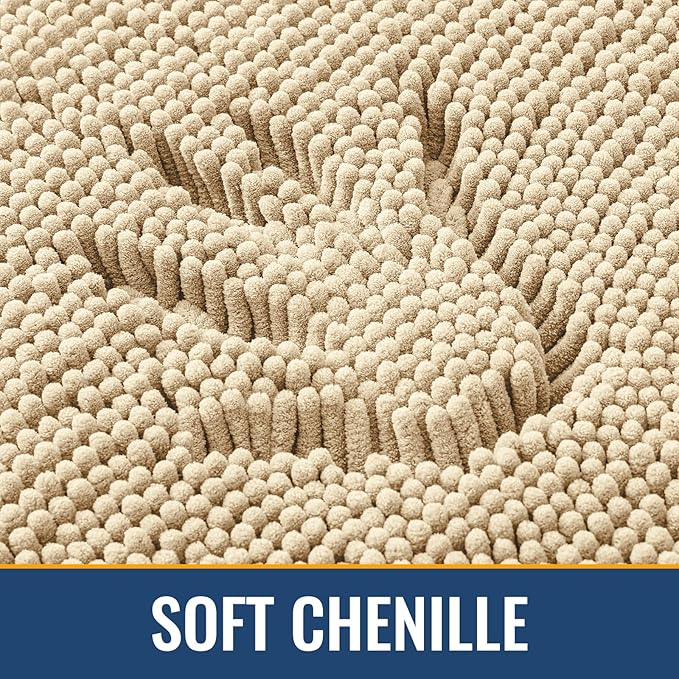 Arotive Bathroom Toilet Rugs U Shaped 24x20, Extra Soft Absorbent Shaggy Chenille Contour Bath Rugs for Toilet, Machine Washable Non-Slip Contoured Bath Mats, Beige