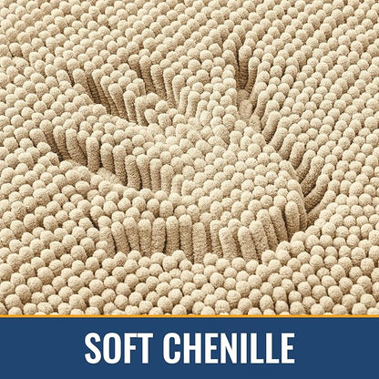 Arotive Bathroom Toilet Rugs U Shaped 24x20, Extra Soft Absorbent Shaggy Chenille Contour Bath Rugs for Toilet, Machine Washable Non-Slip Contoured Bath Mats, Beige