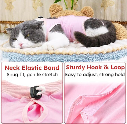 Cat Recovery Suit After Surgery, Breathable Cat Surgery Recovery Suit for Spay Abdominal Wounds or Skin Diseases, E-Collar Alternative Wear for Small Male Female Pets (Pink,L)