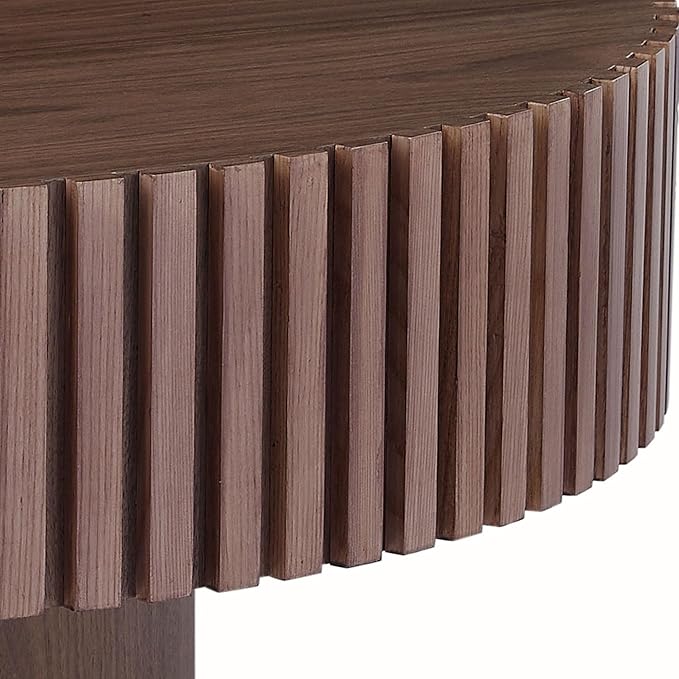 35.43''/90CM Round Wood Coffee Table for Living Room, Modern Handcraft Drum Coffee Table, Circle Wooden Tea Table for Small Space Apartment (Walnut, Ø35.43 x 13.77)