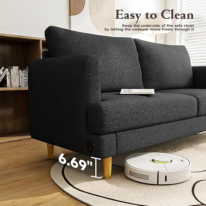 Loveseat Sofa Couch for Living Room with USB Type C Ports – Upholstered 70" Small Couches for Bedroom, Office or Apartment–Modern 2-Seater Deep Seating with Soft Cushions & Sturdy Frame, Black