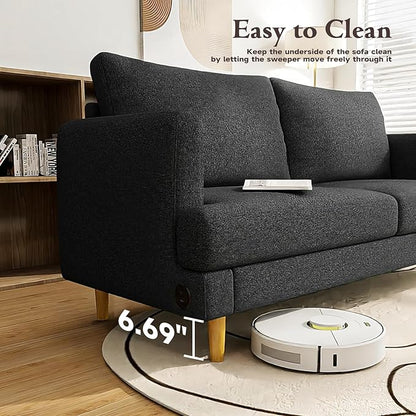 Loveseat Sofa Couch for Living Room with USB Type C Ports – Upholstered 70" Small Couches for Bedroom, Office or Apartment–Modern 2-Seater Deep Seating with Soft Cushions & Sturdy Frame, Black