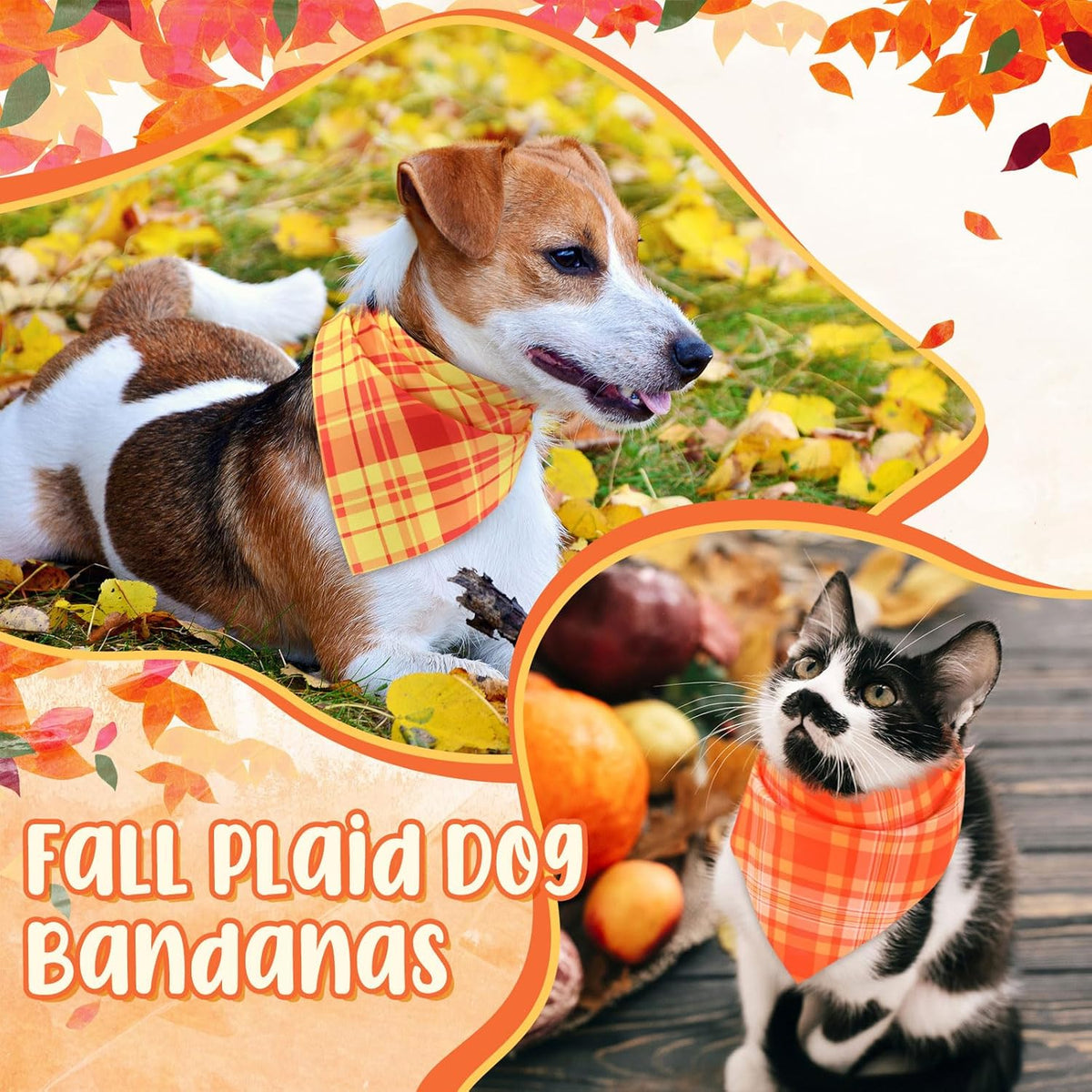 Abbylike 50 Pcs Fall Plaid Dog Bandanas Bulk Thanksgiving Bandanas for Dogs Triangle Kerchief Bib Scarf for Pets Autumn Costume Photo Props Accessories Pet Shops, 25 Styles (19.7 x 13.8 x 13.8)