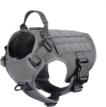 ICEFANG Tactical Dog Harness for Small Dogs,Reflective No Pull Dog Vest | with Control Handle,Adjustable,Front Hook,2 Leash Clips,Soft Padded,MOLLE Panel,Grey,Small