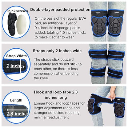JYBTAA Garden Knee Pads, Men/Women Adjustable Kneepads for Cleaning Flooring, Soft Lightweight Work Knee Pad for Weeding Painting Housekeeping, Slip-on Knee Protector for Christmas, Blue Plus Size (1 Pair)
