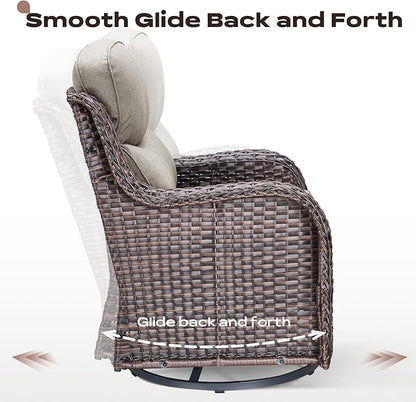 Rilyson Outdoor Patio Furniture Set - Weather Resistant Wicker,High Back,6 inch Cushions,4 Piece Patio Furniture Set with Swivel Rocker Chairs and Ottomans for Deck Porch Yard,Brown/Beige