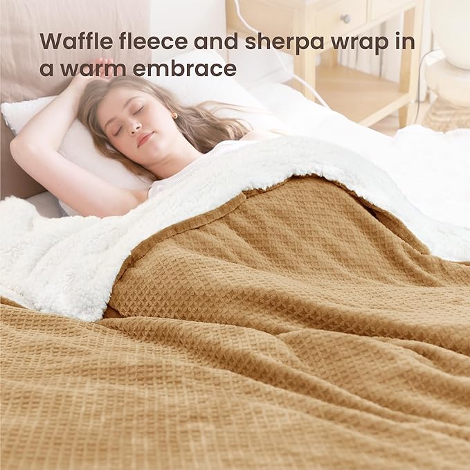 Heated Blanket Electric Blanket Full Waffle, 72x84 Inches Sherpa Fleece Fast