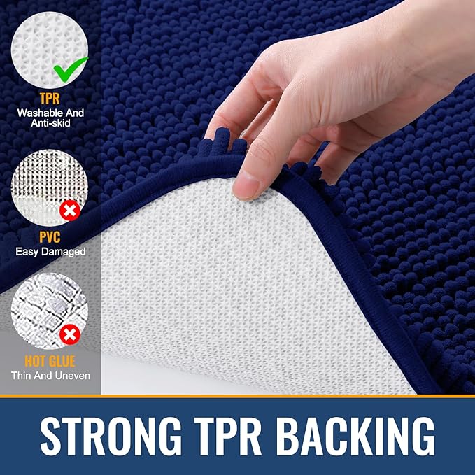 Arotive Bathroom Rugs 34x21, Extra Soft Absorbent Shaggy Chenille Bath Rugs, Machine Washable Rubber Backing Non-Slip Bath Mats for Bathroom Floor Tub and Shower, Home Decor Accessories, Navy