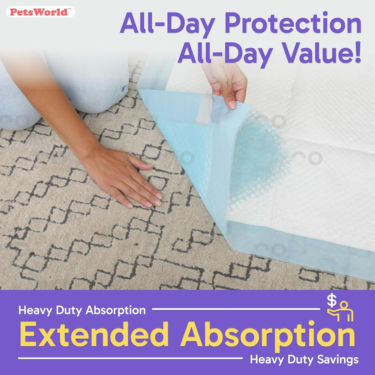 PETSWORLD Enormous Dog Training & Potty Pads, 37x54 inch - Tear Resistant with Strong Leak-Proof Backing, Optional Adhesive Tape, 200 Count