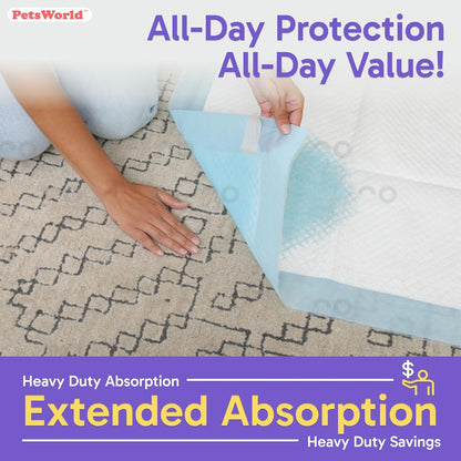 PETSWORLD Enormous Dog Training & Potty Pads, 37x54 inch - Tear Resistant with Strong Leak-Proof Backing, Optional Adhesive Tape, 200 Count