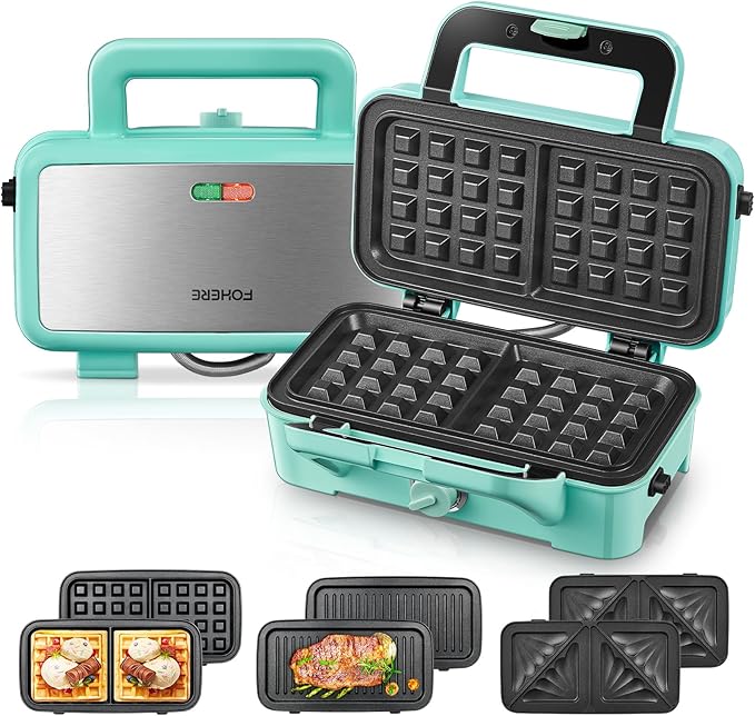 FOHERE Waffle Maker 3 in 1 Sandwich Maker 1200W Panini Press