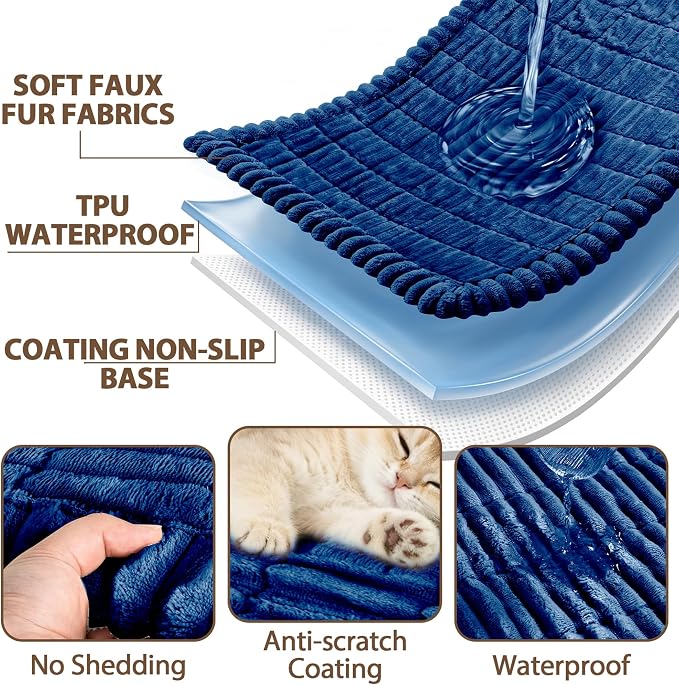 FUANGUI 2 Pack Waterproof Couch Cover for Dogs Pets Sofa Protector | Non-Slip Washable Fuzzy Soft Sofa Slipcover for 2 PCS L Shaped Sofa Pet Friendly, 27.6" x 59.1"+27.6" x 70.9", Navy Blue
