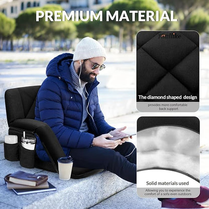 25inch Extra Wide Stadium Seat, Thick Bleacher Chair with Back Support and Cushion, 6 Reclining Positions Bleacher Seat with Armrest, Upgrade Sofa Style Stadium Chair for Sport Events and Outdoors