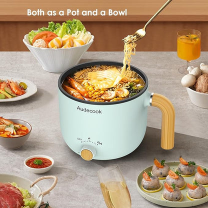 Audecook Hot Pot Electric with Steamer, 1.5L Portable Nonstick Mini Multicooker