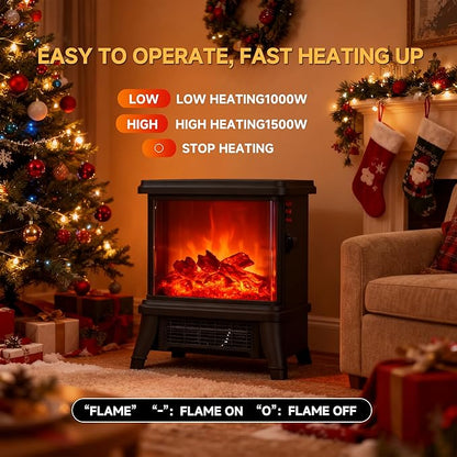 18 inch Panoramic Window with 1500W/1650W Electric Wood Fireplace Flame Effect