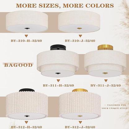 15.7 Inch Flush Mount Ceiling Light Fixture 3-Light Drum Modern Gold Ceiling Light Fixture Dimmable Close to Ceiling Light Fixture with Fabric Shade for Living Room Hallway Entryway Kitchen Bedroom