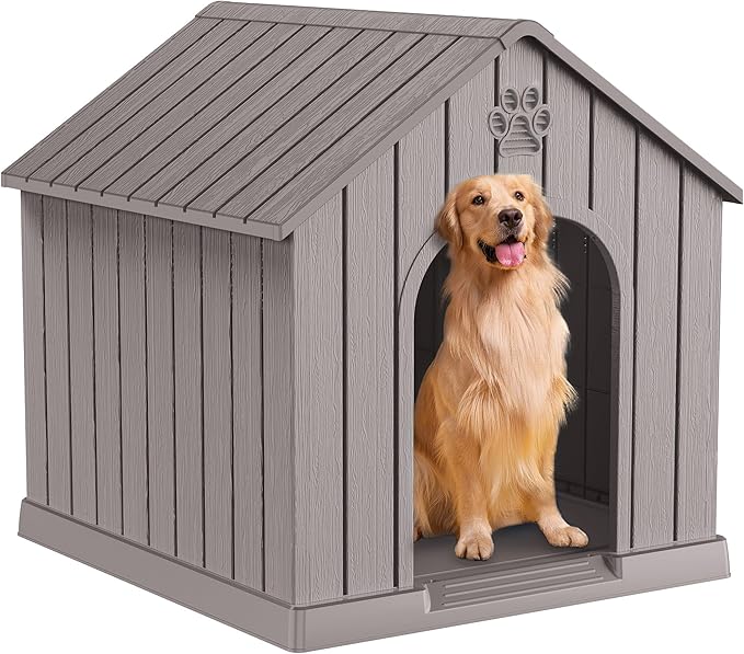 EasyUp Dog House Outdoor Indoor,Dog Kennel Weatherproof Resin Shelter with Air Vents and Elevated Floor for Small Medium Large Dogs,Easy Clean and Assemble(38.62 * 36.26 * 38.07in,Coffee)