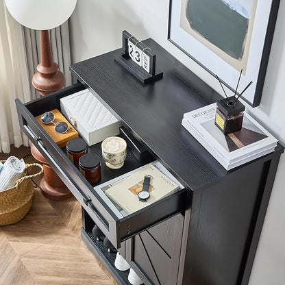 SOOWERY Shoe Cabinet with Drawer, Farmhouse Shoe Storage Cabinet with Doors