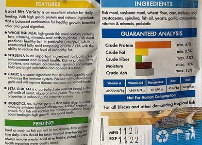 A.D.P. Fish Booster Bits Variety All Discus & Tropical Fish Food Mini Slow Sinking Pellets Grow Faster & Color Enhancing High Protein 47% for Goldfish & Aquarium Tropical Fish 60 g. Small Fish Feed